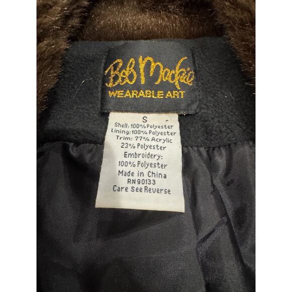 Bob Mackie Wearable Art Embroidered Vest w Faux Fur Collar Size S Zip Womens - Picture 2 of 11